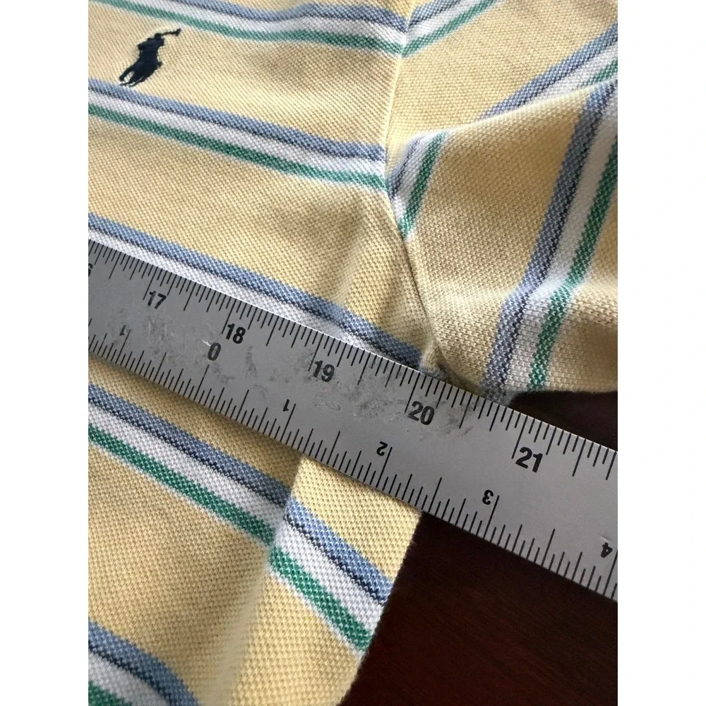 Polo Ralph Lauren Mens Custom Fit Striped Polo Shirt Yellow Blue Green Large